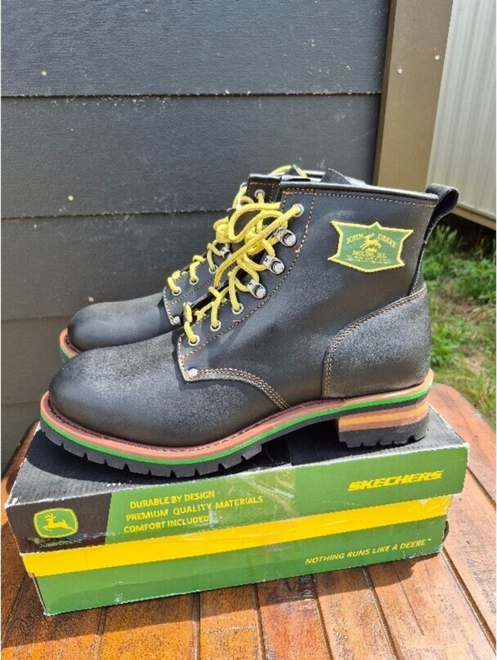 Skechers John Deere Built Black Leather Cascades Work Boots Men's Sz 14 256008